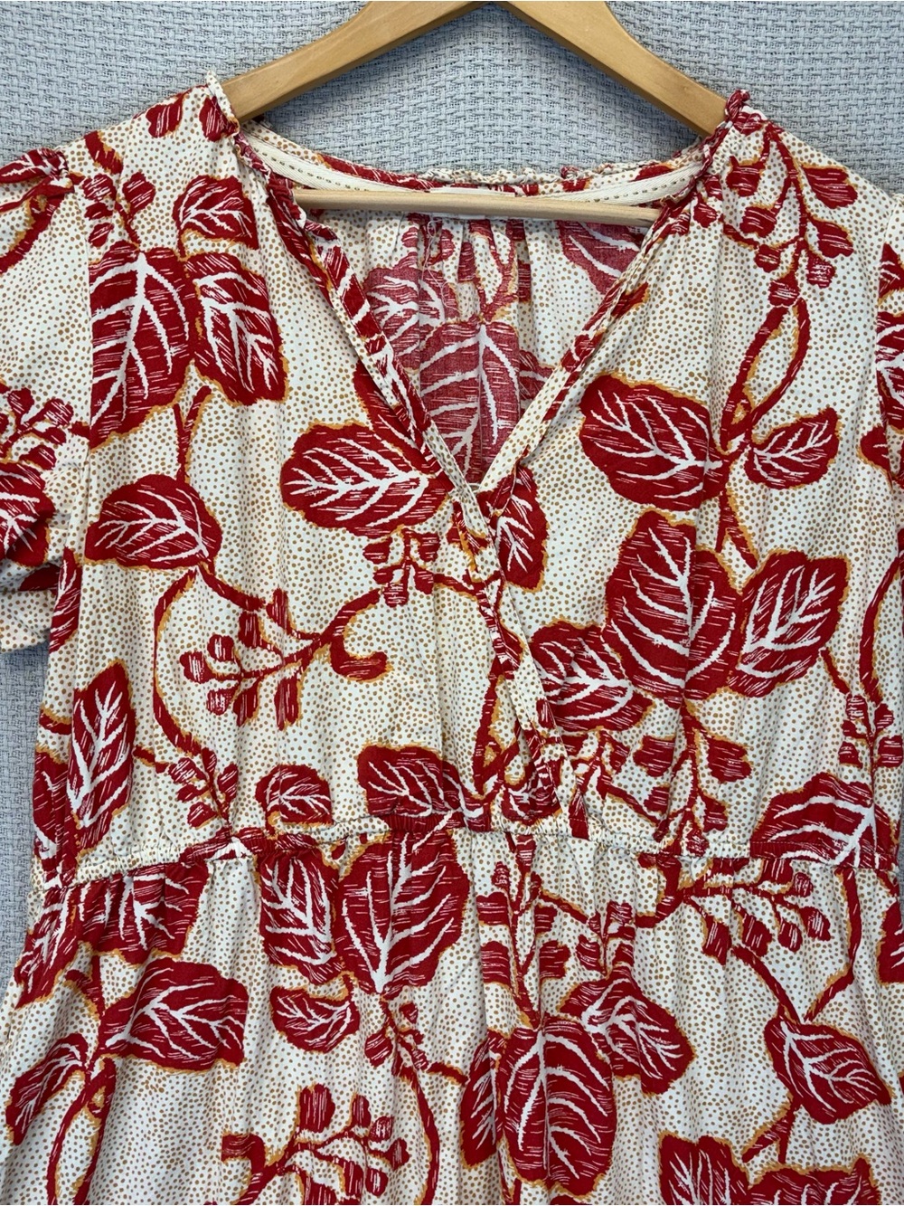 Fat Face Aubrey Vine Maxi Dress Sz 14 Cotton Tiered Boho Tropical Tan Red - Picture 2 of 10